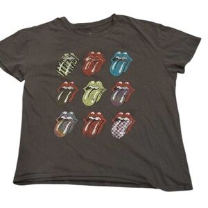 Rolling Stones 9 Lips Tongues Concert Tshirt Band Tee XL Gray Music Rock Roll